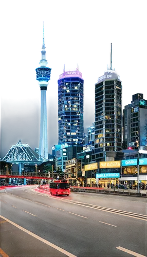 Auckland cityscape, urban landscape, skyscrapers, modern architecture, busy streets, vehicles moving, pedestrian crossing, waterfront views, Auckland Harbour Bridge, Queen Street, vibrant nightlife, n