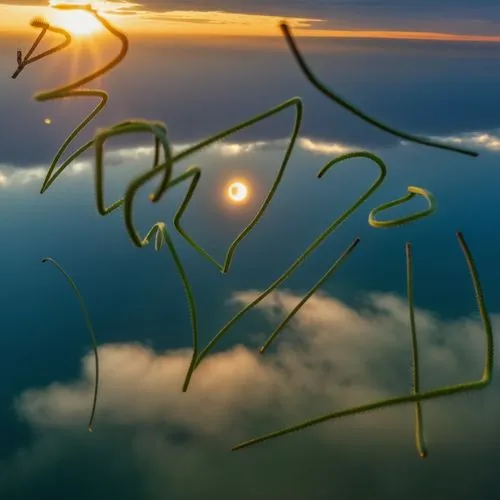 panoramical,sun reflection,contrails,sun,sunrise in the skies,cloud shape frame,sun in the clouds,sky,lens flare,light drawing,sun through the clouds,paraglider sunset,setting sun,paint strokes,virtua