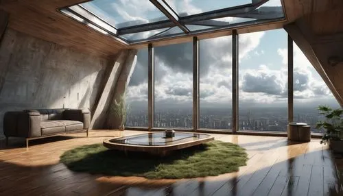 sky apartment,roof landscape,skylights,skylight,sky space concept,sunroom,loft,skyloft,modern room,glass roof,wooden windows,3d rendering,penthouses,skyboxes,wood window,glass window,big window,bedroom window,daylighting,virtual landscape,Conceptual Art,Fantasy,Fantasy 33