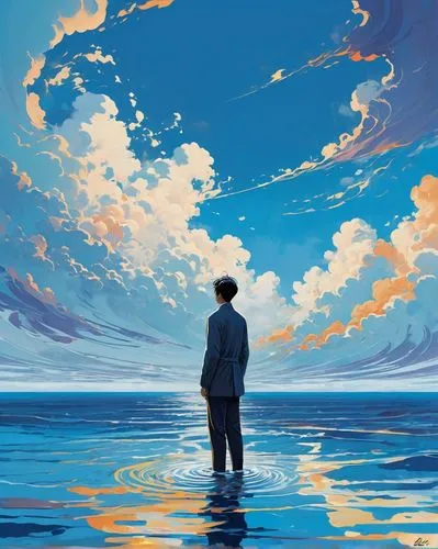 ocean,sea,man at the sea,the endless sea,ocean background,sky,the horizon,ocean blue,sea ocean,the sea,blue painting,clouds - sky,blue sea,adrift,blue planet,el mar,sea landscape,world digital painting,exploration of the sea,expanse,Illustration,Vector,Vector 07