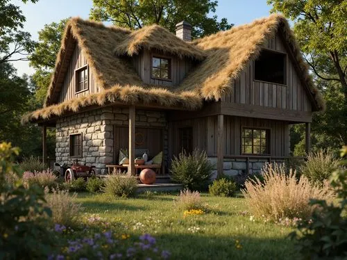 country cottage,thatched cottage,summer cottage,grass roof,miniature house,wooden house,straw hut,little house,country house,log home,traditional house,cottage,straw roofing,log cabin,farm house,crispy house,thatch roof,small house,beautiful home,farmhouse