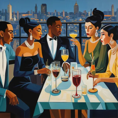 french 75,david bates,new york restaurant,aperitif,cocktails,drinks,black businessman,the drinks,dinner party,oil painting on canvas,women at cafe,bistrot,drinking party,oil on canvas,a drink,a glass of wine,liquor bar,art tatum,wine bar,cocktail,Art,Artistic Painting,Artistic Painting 05