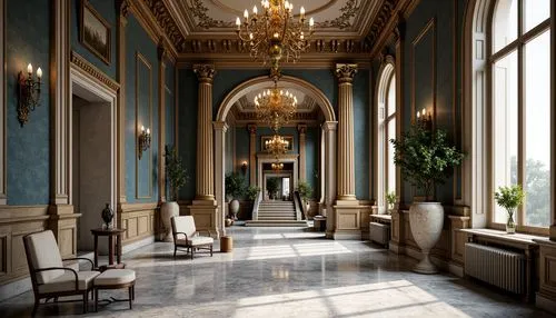 ritzau,enfilade,royal interior,hallway,entrance hall,foyer,versailles,cliveden,corridor,europe palace,palladianism,villa d'este,lanesborough,cochere,ornate room,neoclassical,corridors,baccarat,nymphenburg,hermitage