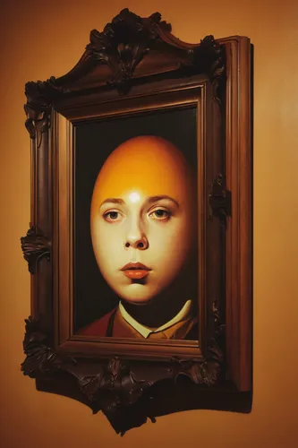 child's frame,child portrait,copper frame,mirror frame,child art,the mona lisa,rust-orange,baby frame,mandarin orange,half orange,the mirror,spherical,golden frame,droste effect,apricot,mona lisa,halloween frame,kumquat,doll head,valencia orange,Conceptual Art,Daily,Daily 12