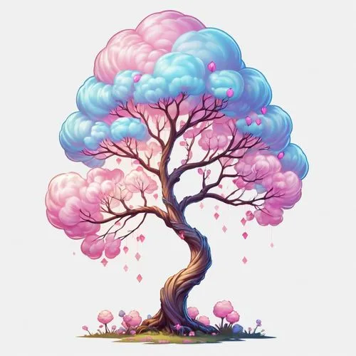 flourishing tree,cherry blossom tree,painted tree,blossom tree,watercolor tree,sakura tree,Illustration,Abstract Fantasy,Abstract Fantasy 11