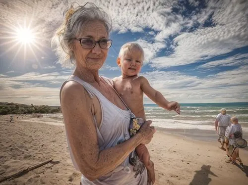 grandchild,grandparent,grandson,grandmother,grama,grandchildren,grandma,pensioners,pensioner,elderly people,elderly person,nanny,elderly lady,granny,people on beach,santa claus at beach,nanas,care for the elderly,grandparents,granddaughter,Common,Common,Photography