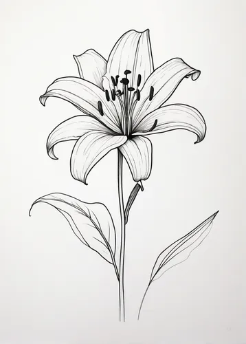 A minimalist lily drawing with clean lines and monochromatic colors,flower drawing,flower illustration,lilium candidum,lotus art drawing,guernsey lily,ornithogalum umbellatum,hymenocallis,flower line 