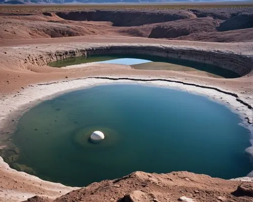 In the distance, a white and white void floats in the midst of a cratered, empty saturn. The water seems to pulse and dance, illuminating the darkness behind it. In the darkness, a small pond reflects