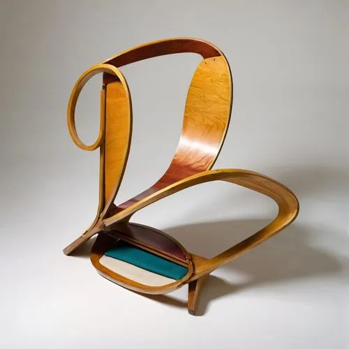 A chair made of wood with upholstery against a white background ,a chair designed with two wooden strips and two compartments,meadmore,jeanneret,guarneri,copper frame,steel sculpture,naum,3D,Modern Sc