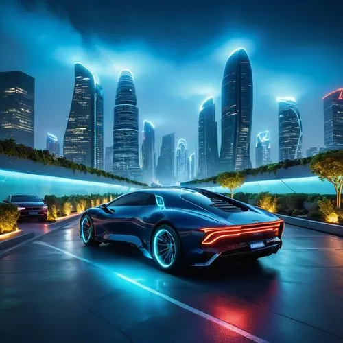 futuristic car,ford gt 2020,tron,electric sports car,bmw i8 roadster,concept car,Conceptual Art,Sci-Fi,Sci-Fi 02