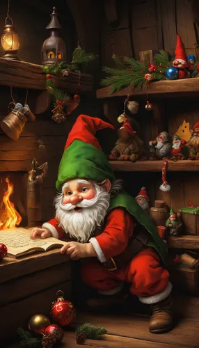 A mischievous Christmas gnome causes chaos at Santa's workshop. Write a humorous tale.,christmas gnome,elf,gnome ice skating,elves,christmas banner,elves flight,scandia gnome,elf on a shelf,gnomes,san