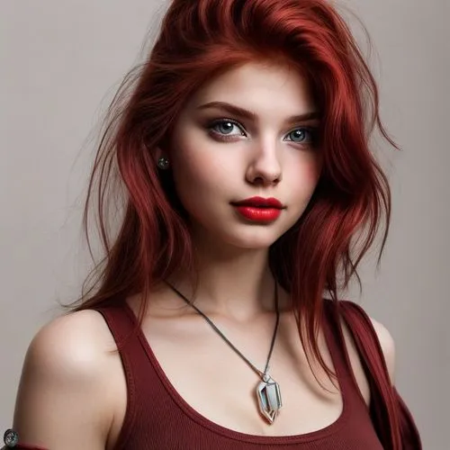 red hair , irish, red lips , green eyes, smiling,redhead doll,redhair,red-haired,red hair,realdoll,red head,redhead,redheads,ariel,beautiful young woman,dark red,young woman,redheaded,necklace with wi