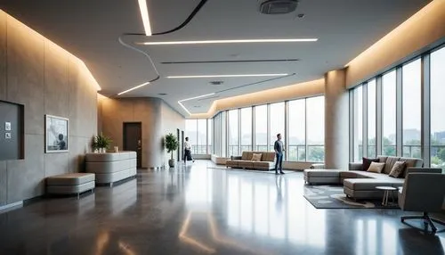 penthouses,lobby,contemporary decor,interior modern design,modern decor,bridgepoint,modern office,daylighting,luxury home interior,glass wall,foyer,concrete ceiling,minotti,conference room,oticon,songdo,hallway space,pedway,interior decor,groundfloor