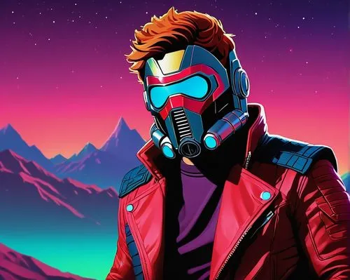 star-lord peter jason quill,vector art,terminator,dusk background,pink vector,vector illustration,80's design,retro background,vector,pyro,nuka,vector graphic,drifter,falco,bangalter,synth,lykos,strider,decade,maverick,Conceptual Art,Sci-Fi,Sci-Fi 12