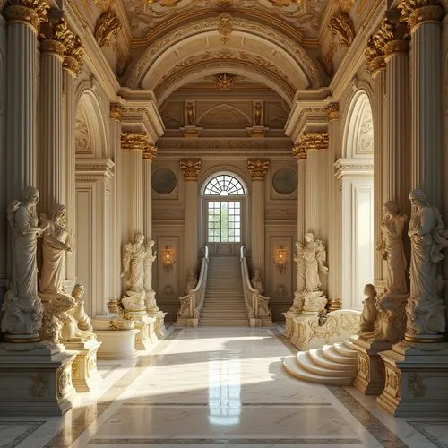 entrance hall,borromini,louvre,enfilade,burgtheater,hermitage,bernini's colonnade,cochere,neoclassical,foyer,corridor,lateran,certosa di pavia,glyptothek,marble palace,columns,campidoglio,hall of nations,archly,louvre museum,Photography,General,Realistic