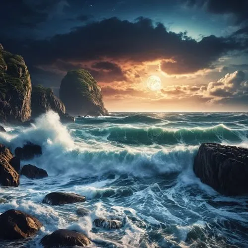 seascape,stormy sea,sea storm,ocean waves,rocky coast,ocean background,Photography,General,Realistic