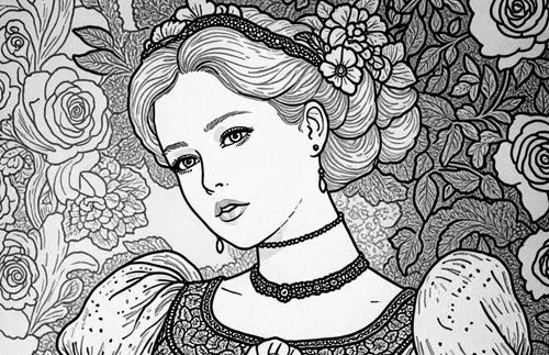 comic halftone woman,coloring page,coloring pages,zentangle,victorian lady,woodcut,Design Sketch,Design Sketch,Rough Outline