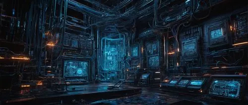 sulaco,labyrinthian,fractal environment,spaceship interior,cyberia,hall of the fallen,ornate room,maze,ufo interior,blue room,obscura,lair,matrix,sanctum,computer room,dungeon,cybertron,scifi,nostromo,insides,Illustration,Realistic Fantasy,Realistic Fantasy 40