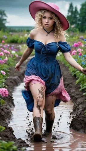 countrywoman,countrywomen,heidi country,countrygirl,dirndl,milkmaids,farm girl,wellies,girl picking flowers,the blonde in the river,alice in wonderland,girl in the garden,girl in flowers,rubber boots,country dress,marisa,water rose,mud,way of the roses,galliano