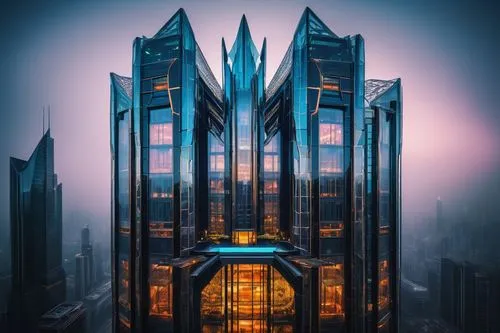 futuristic architecture,arcology,metropolis,barad,triforium,shard of glass,cybertron,coruscant,megacorporation,oscorp,the skyscraper,glass building,skyscraper,cybercity,ordos,ctbuh,kandor,minbari,the energy tower,titanum,Illustration,Retro,Retro 03