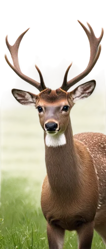 Mule deer, wildlife photography, solo, majestic antlers, brown fur, white belly, big ears, gentle eyes, grassland habitat, morning fog, soft sunlight, 3/4 composition, shallow depth of field, warm col