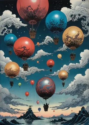 snowglobes,globes,spheres,cloud atlas,cosmopolite,airships,Illustration,Realistic Fantasy,Realistic Fantasy 47