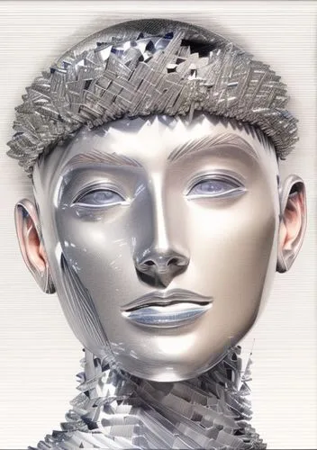 Metallic Medusa ,silver,silvery,artist's mannequin,manikin,silver lacquer,virtual identity,mannequin,steel helmet,fractalius,3d man,white fur hat,display dummy,silversmith,gold foil men's hat,humanoid