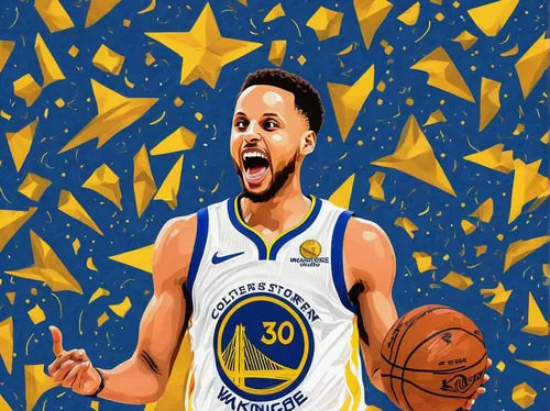 Design a captivating wallpaper with Steph Curry in a celebratory mood after sinking a game-winning shot.,curry,birthday banner background,nba,christmas banner,vector art,wallpaper,vector illustration,