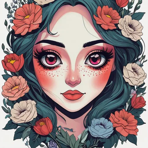 rose flower illustration,flora,girl in flowers,zinnia,flower girl,girl in a wreath,retro flowers,rose wreath,floral wreath,digital illustration,rosebushes,coral bells,flower fairy,dahlias,dahlia,fantasy portrait,vector illustration,wreath of flowers,floral heart,hydrangeas,Illustration,Black and White,Black and White 12