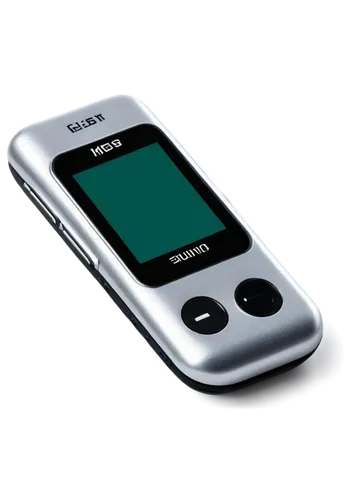 Electronic device, MP3 player, beep sound, sleek design, silver body, LCD screen, earbuds, playback buttons, USB port, compact size, metallic texture, shiny surface, 3/4 composition, soft lighting, pr