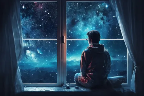 astronomer,the universe,the night sky,window to the world,inner space,stargazing,universe,astral traveler,space art,loneliness,space,to be alone,starfield,thinking man,dr. manhattan,astronomical,night sky,overthinking,meditation,alone,Conceptual Art,Sci-Fi,Sci-Fi 30