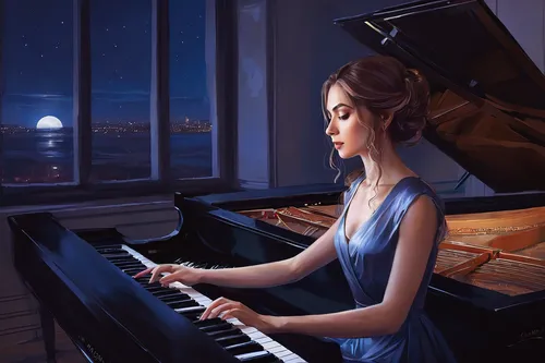 pianist,piano player,concerto for piano,woman playing,piano lesson,play piano,piano,jazz pianist,the piano,piano notes,musician,music,piano keyboard,lights serenade,composer,serenade,world digital painting,pianet,musical background,composing,Conceptual Art,Fantasy,Fantasy 17