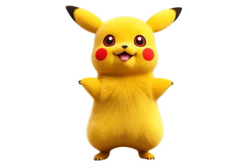 Cute Pikachu, yellow fur, red circles on cheeks, sparkling eyes, standing pose, front view, detailed textures, soft lighting, warm color tone, shallow depth of field, 3/4 composition, cartoon style.

