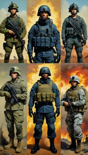 Collage of modern military soldiers ,an image of four soldiers in military uniforms,commandos,battlefronts,garrisons,spetsnaz,commandoes,firefights,uniforms,corpsmen,pararescuemen,guardsmen,mercenarie