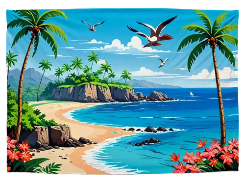 beach landscape,tropical beach,beach towel,luau,honolulu,hawaii,tropical birds,landscape background,coastal landscape,tropical floral background,beach scenery,tropical sea,dream beach,coconut trees,paradise beach,tropical island,hawaiian hibiscus,palm tree vector,palmtrees,background vector,Unique,Pixel,Pixel 05