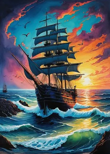 sea sailing ship,sailing ship,sail ship,galleon,sea fantasy,tallship,Illustration,Realistic Fantasy,Realistic Fantasy 15