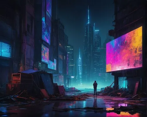 cyberpunk,cityscape,colorful city,futuristic landscape,shinjuku,dystopian,tokyo city,dystopia,tokyo,vapor,shanghai,metropolis,urban,taipei,transistor,futuristic,fantasy city,evening city,destroyed city,city at night,Illustration,Paper based,Paper Based 03