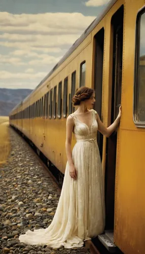 wedding dress train,the girl at the station,queensland rail,yellow rose on rail,long-distance train,vintage woman,train of thought,train,the train,girl in a long dress,train route,passenger train,travel woman,train ride,red heart on railway,vintage dress,last train,railroad,railway,charter train,Illustration,Realistic Fantasy,Realistic Fantasy 09