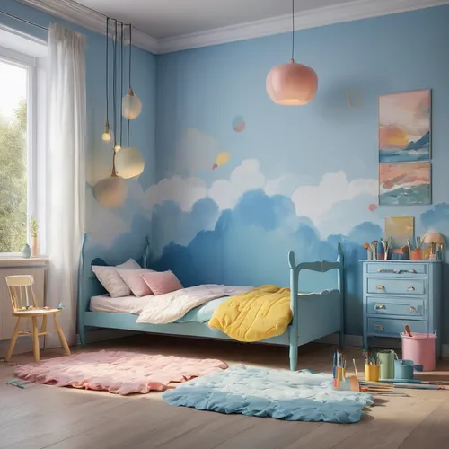 kids room,children's bedroom,baby room,the little girl's room,boy's room picture,children's room,nursery decoration,wall sticker,bedroom,sleeping room,danish room,room newborn,children's background,sky apartment,great room,wall paint,blue room,playing room,painted wall,wall decoration,Photography,General,Natural