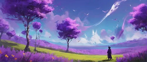 purple landscape,lavender field,lavender fields,lavenders,lavendar,landscape background,lavender,fantasy landscape,blooming field,springtime background,field of flowers,the lavender flower,spring background,purple wallpaper,purple pageantry winds,world digital painting,lilac arbor,cosmos field,mushroom landscape,salt meadow landscape,Conceptual Art,Fantasy,Fantasy 02