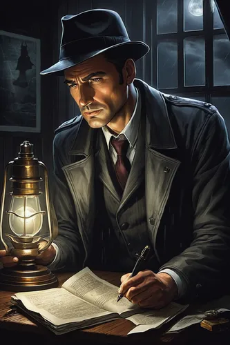 investigator,game illustration,librarian,inspector,detective,sci fiction illustration,watchmaker,scholar,night administrator,cg artwork,professor,private investigator,theoretician physician,mafia,spy,clockmaker,play escape game live and win,investigation,lamplighter,gas lamp,Illustration,Paper based,Paper Based 02