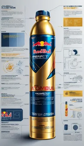 a large metallic bottle with information about it,lubricants,lubricant,red bull,redbull,havoline,refrigerant,Unique,Design,Infographics