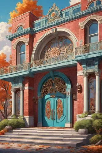 autumn frame,autumn background,emporium,autumn scenery,round autumn frame,autumn park,autumns,oktoberfest background,one autumn afternoon,sylvania,ballroom,art academy,victoriana,colorful facade,grand hotel,apartment building,autumn decoration,beautiful buildings,the autumn,autumn theme,Illustration,Retro,Retro 12