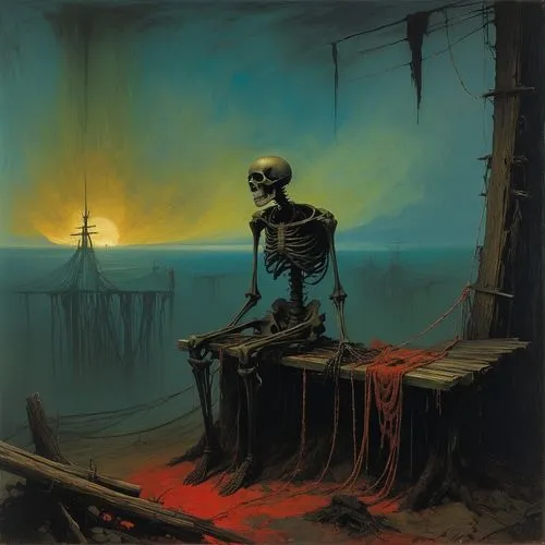 skull rowing,scull,vintage skeleton,dance of death,jolly roger,skull bones,life after death,death's-head,skeletons,skeleltt,skull racing,skull and cross bones,pile of bones,skull allover,memento mori,death god,death's head,ship wreck,vanitas,skeletal,Conceptual Art,Oil color,Oil Color 01