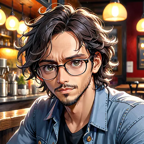 cg artwork,coffee background,barista,portrait background,bartender,game illustration,coffee tea illustration,barman,pub,vector illustration,reading glasses,paris cafe,cafe,lokportrait,artist portrait,coffee shop,the coffee shop,bar,with glasses,man portraits,Anime,Anime,General