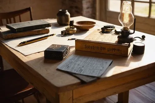 assay office in bannack,bannack assay office,scriptorium,writing desk,tabletop photography,music instruments on table,bookbinders,stationers,stationer,radiotelegraph,antique table,wooden desk,telegraphy,manuscripts,tableside,paperweights,writing implements,desk,epigrapher,schoolroom,Art,Classical Oil Painting,Classical Oil Painting 34