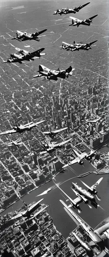 US Army Boeing B-17 airplanes fly in a precise pattern over New York City, 1941.,rows of planes,northrop grumman e-8 joint stars,aerial photograph,boeing b-52 stratofortress,flight image,13 august 196