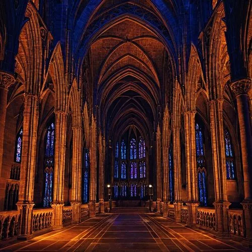 looking up at the ceiling of a cathedral with blue lights shining down,nidaros cathedral,ulm minster,cathedral,transept,the cathedral,haunted cathedral,gothic church,reims,hall of the fallen,metz,duom