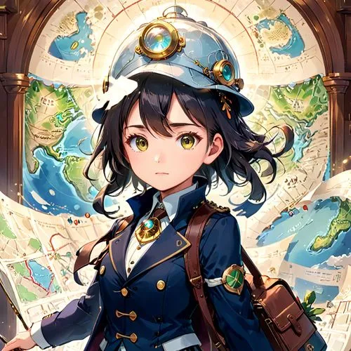 admiral,naval officer,admiral von tromp,kantai collection sailor,delta sailor,umiuchiwa,kantai,honolulu,portrait background,globe,marine,ocean background,captain p 2-5,terrestrial globe,seafarer,nagasaki,neptune,beret,navy,alibaba,Anime,Anime,Realistic