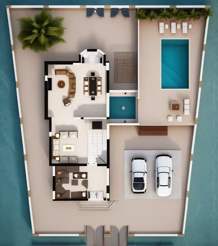 there is a swimminj pool at the top right and a garage at the bottom right . there is a land escape and green lan,floorplan home,house floorplan,penthouse apartment,an apartment,apartments,apartment,h